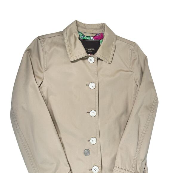 COACH Women's XS Khaki Trench Cotton Coat Floral Lined Classic - Picture 3 of 8